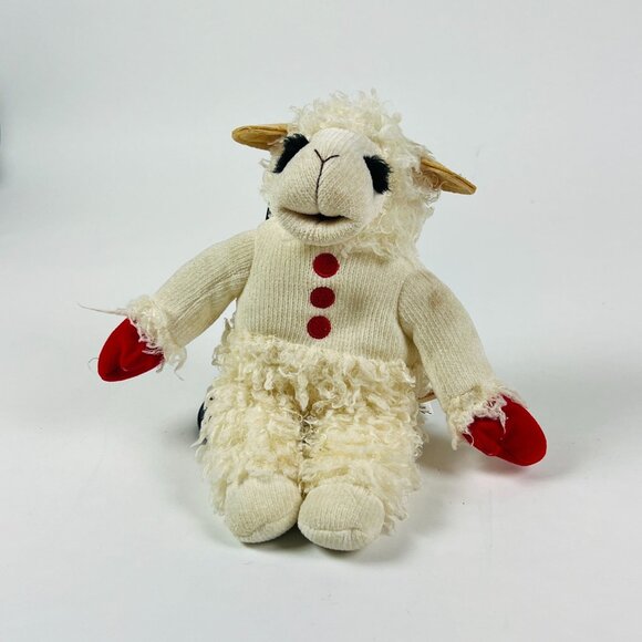 Vintage Lamb Chop By Nanco Plush Doll 10"Furry Outfit Black Eyes Red Mittens Cut - Picture 1 of 9